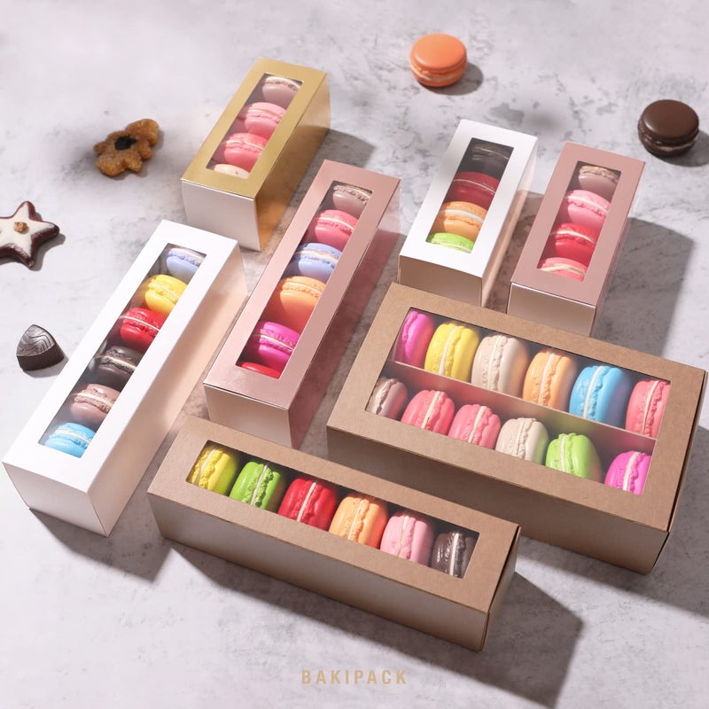 BAKIPACK 30 Macaron Boxes for 4 or 5 Macarons Gold Macaron Gift Boxes  Candy Gift Boxes  Macarons Box with Clear Window (Interior Measurement 4.8"" x 1.9"" x 1.9"" without Macaron inside) - Image 5